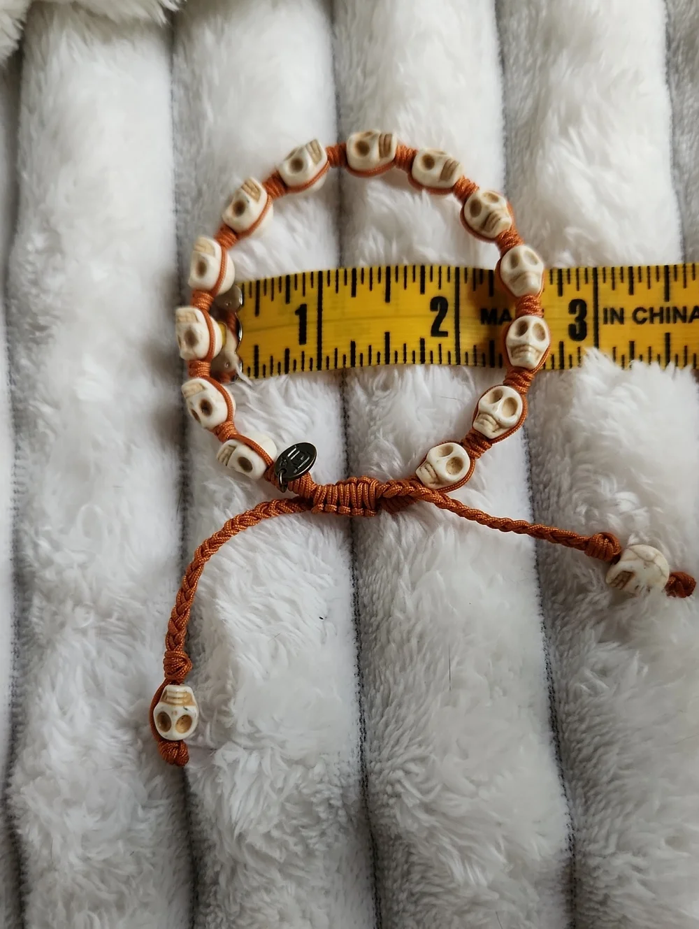Taj Brand Orange Weave Beaded Skull Bracelet
